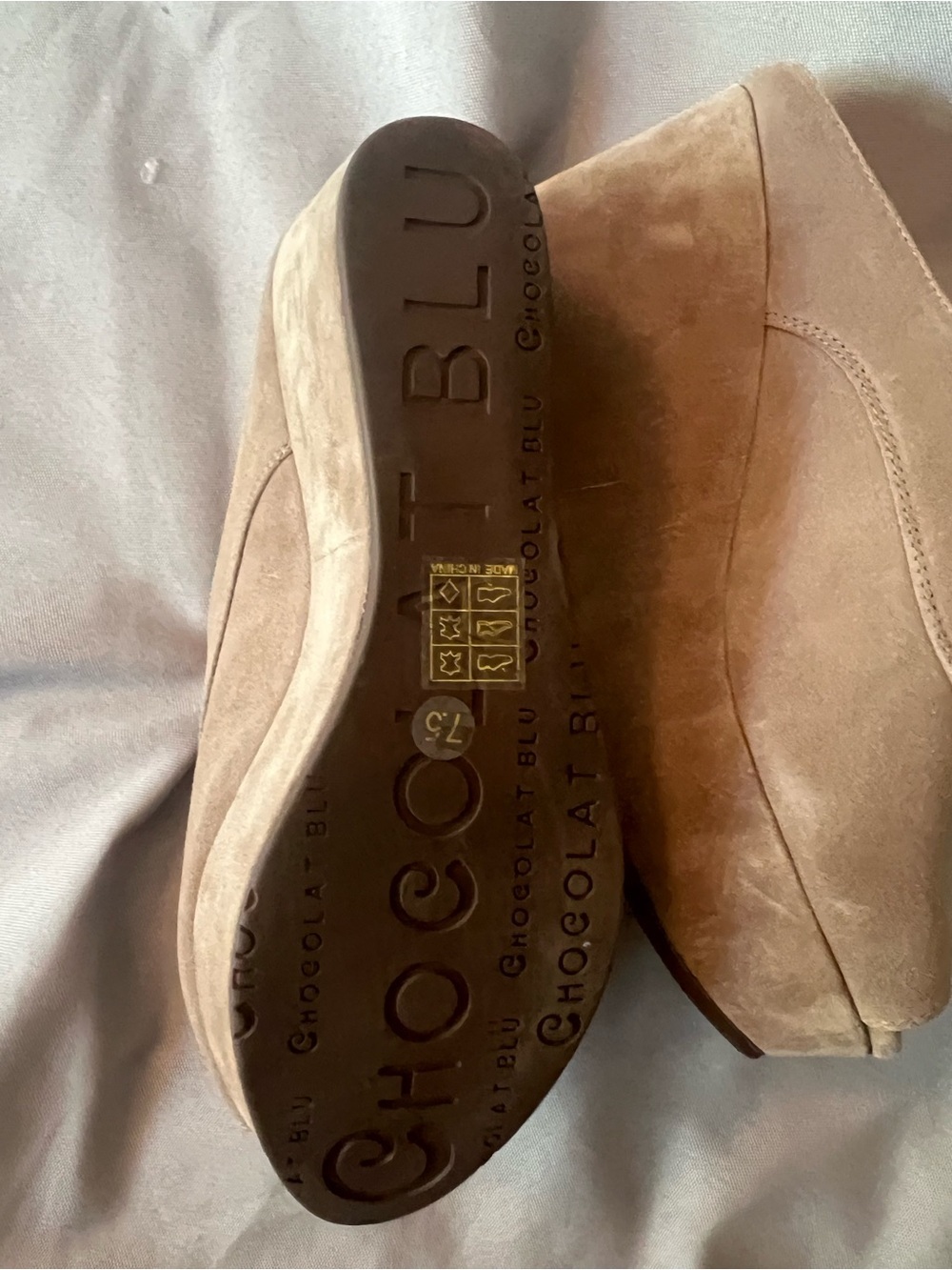 Chocolat Blu Taupe Suede Peep-Toe Mules View 4
